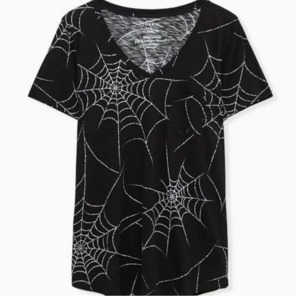 Torrid Black and White Slub Spiderweb Top